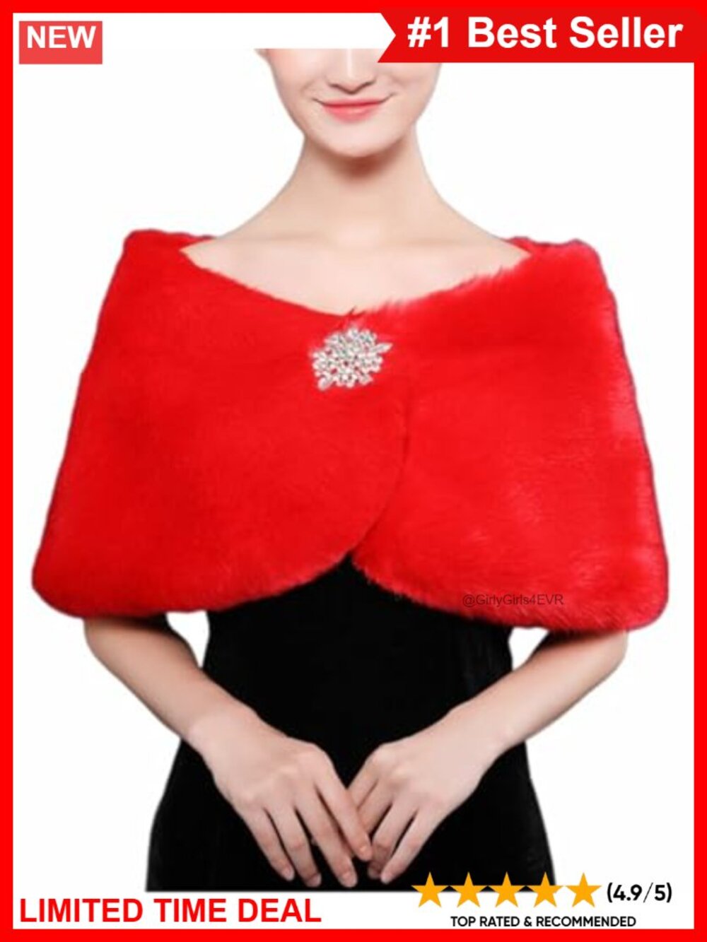 Faux Fur Wedding Wrap Shawl with Brooch Winter Shrug